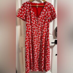 GAP Red Floral V-Neck Midi Dress